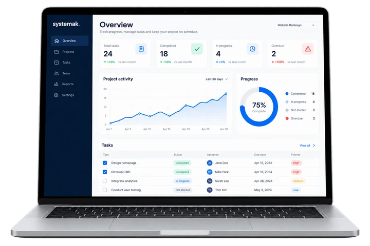 Illustrative project dashboard on a laptop