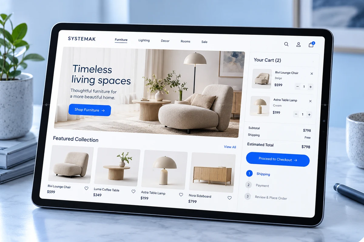 Illustrative device mockup for: What is the difference between a luxurious company site and an effective one?